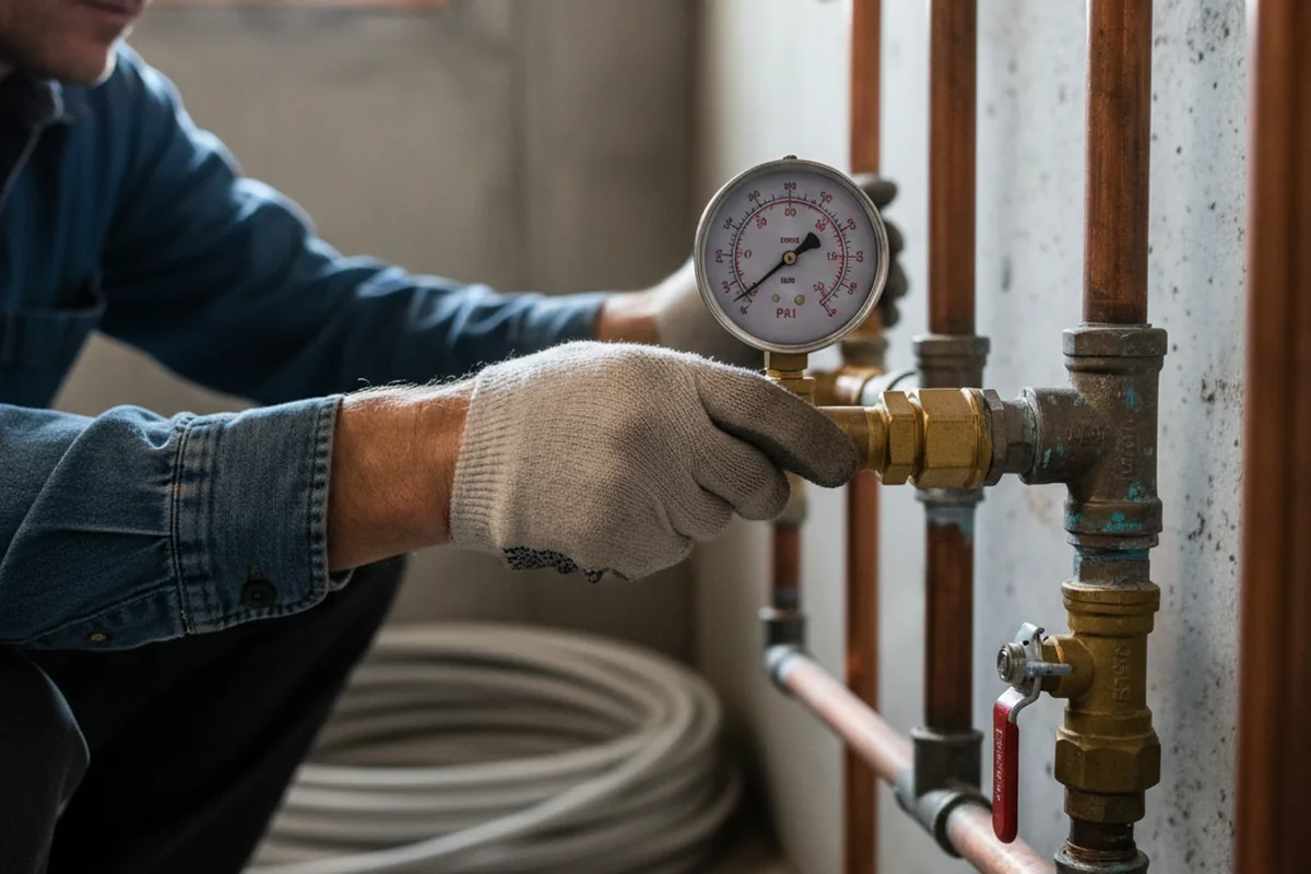 Pressure testing a repaired line during Water Line Repair in Cumberland